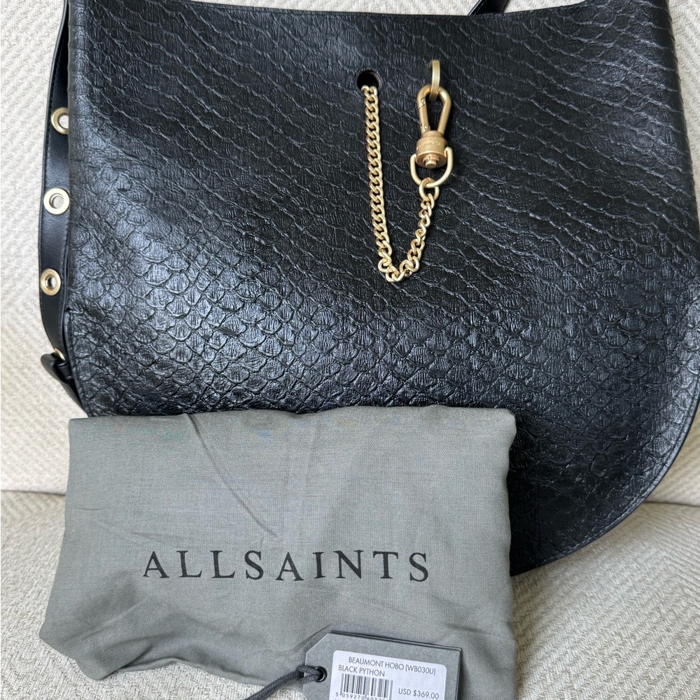 All Saints Black Python Hobo Bag